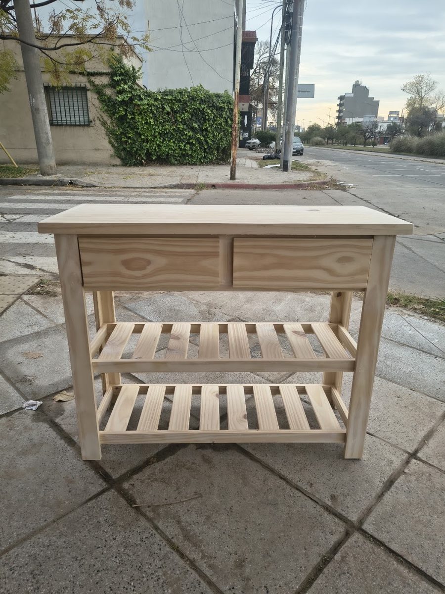 Mesa de apoyo con 2 cajones y estantes, mueble de pino de Rincón del Pino en Haedo